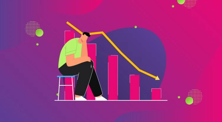 An illustration of a person sitting despondently on a stool next to a declining bar chart, representing the challenges addressed in Regional Workforce Planning and the 2025 Occupation Shortage List.